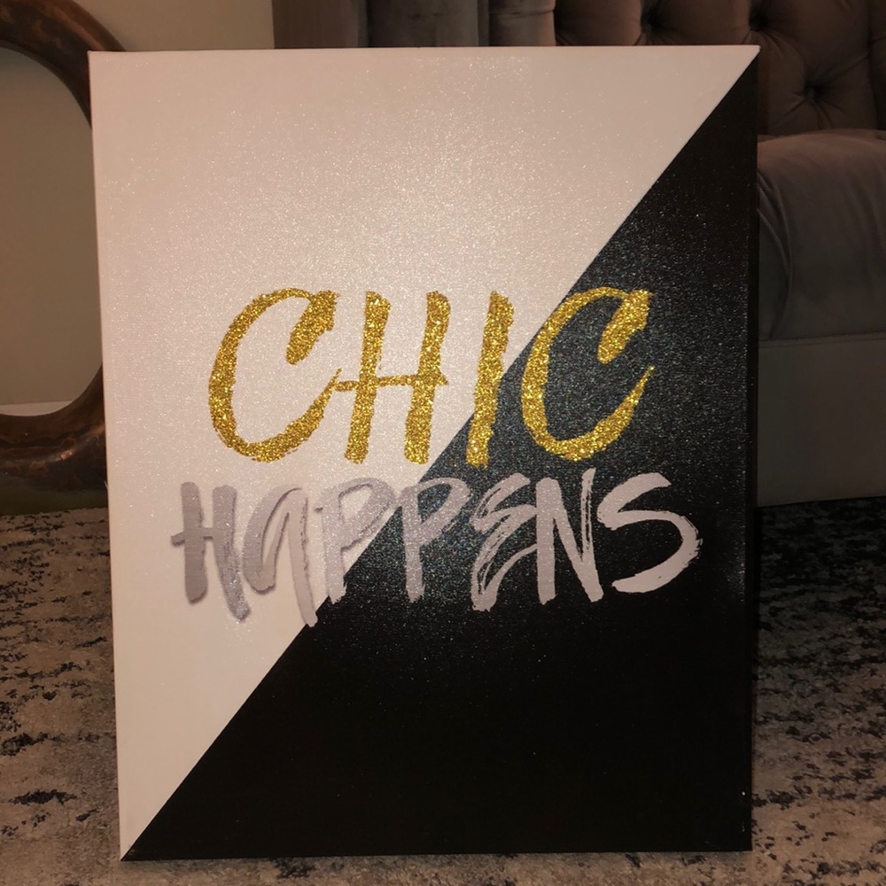 bebe “Chic Happens” Glam Canvas Wall Art with Glitter